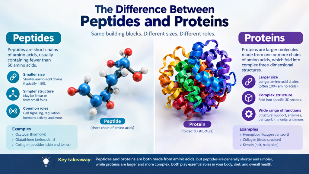 difference between peptides and proteins